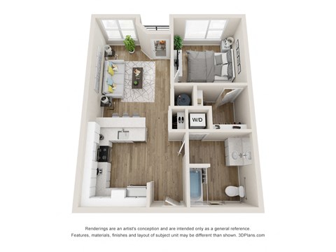 Floor plan for 1 bed, 1 bath, 681 sqft